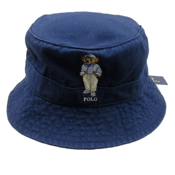 Polo Ralph Lauren Embroidered Bear Bucket Hat Adult Size S/M Navy Blue NEW - Picture 1 of 12